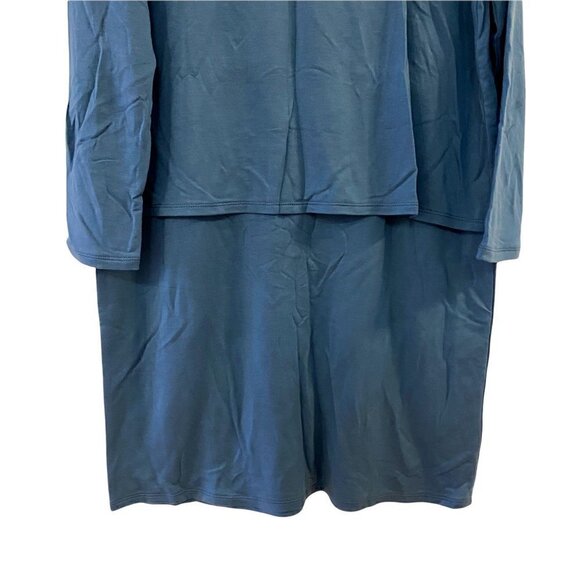 Pure Jill Womens T-Shirt Dress Blue Stretch Scoop Long Sleeve Overlay P Medium - Picture 2 of 9